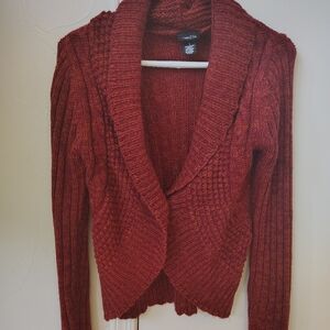 rue21 Red Cable-Knit Open Front Cardigan Sweater Shawl Collar Long Sleeve S